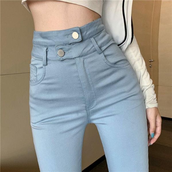 high waist double buckle tight jeans women's slim solid straight pants woman's casual elasticity black woman 2021, Blue
high waist double buckle tight jeans women's slim solid straight pants woman's casual elasticity black woman 2021, Blue