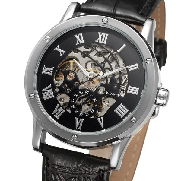 winner watch fashion casual retro vintage leather strap male military mechanical watches roman dial skeleton wristwatch men wristwatches, Slivery;brown
winner watch fashion casual retro vintage leather strap male military mechanical watches roman dial skeleton wristwatch men wristwatches, Slivery;brown