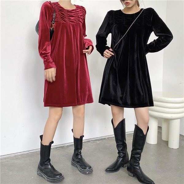 autumn long sleeved midi dress korean loose velvet women vintage high waist o-neck pullovers casual dresses, Black;gray
autumn long sleeved midi dress korean loose velvet women vintage high waist o-neck pullovers casual dresses, Black;gray