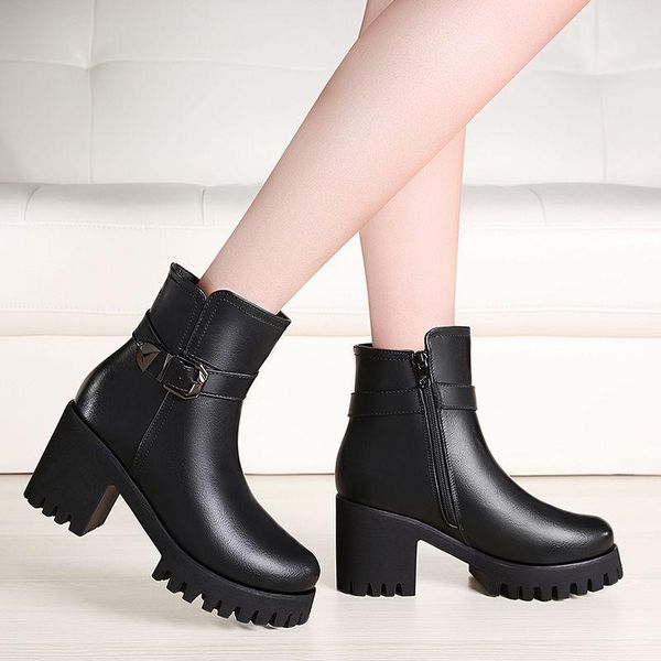 boots women's thick heel short high women shoes bottom plus velvet cotton botas de mujer, Black
boots women's thick heel short high women shoes bottom plus velvet cotton botas de mujer, Black