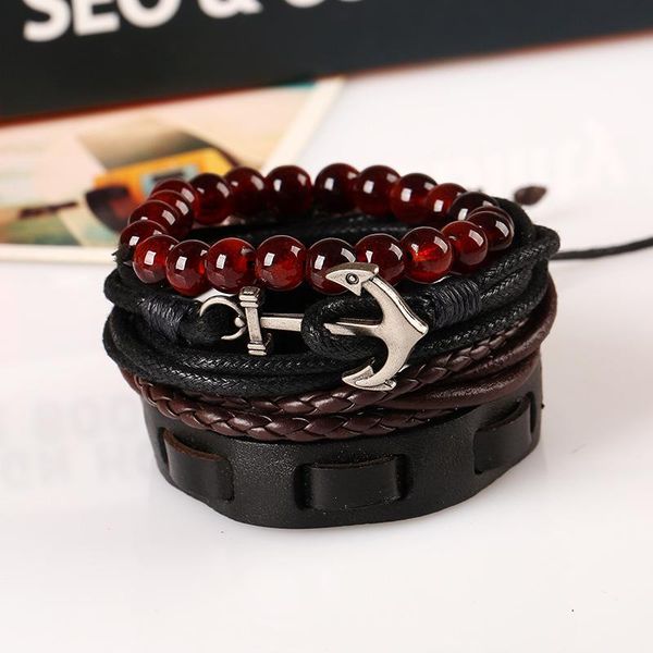 4 pieces / set men's beads bracelet personality woven anchor charm leather bracelets rope pulsera for women gift, Golden;silver
4 pieces / set men's beads bracelet personality woven anchor charm leather bracelets rope pulsera for women gift, Golden;silver