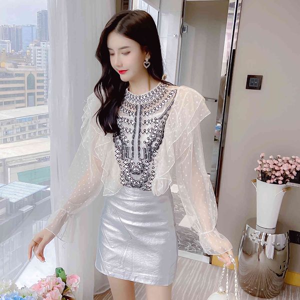 vintage flare sleeve mesh ruffle o-neck embroidery lace folds patchwork elegant femme blusas korean lace women blouse chic 210515, White
vintage flare sleeve mesh ruffle o-neck embroidery lace folds patchwork elegant femme blusas korean lace women blouse chic 210515, White