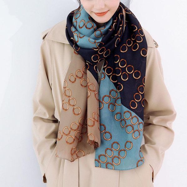 scarves 90*180cm chain printed high-quality bandana warm soft retro elegant luxury scarf shawl thin tippet women's multifunction, Blue;gray 
scarves 90*180cm chain printed high-quality bandana warm soft retro elegant luxury scarf shawl thin tippet women's multifunction, Blue;gray