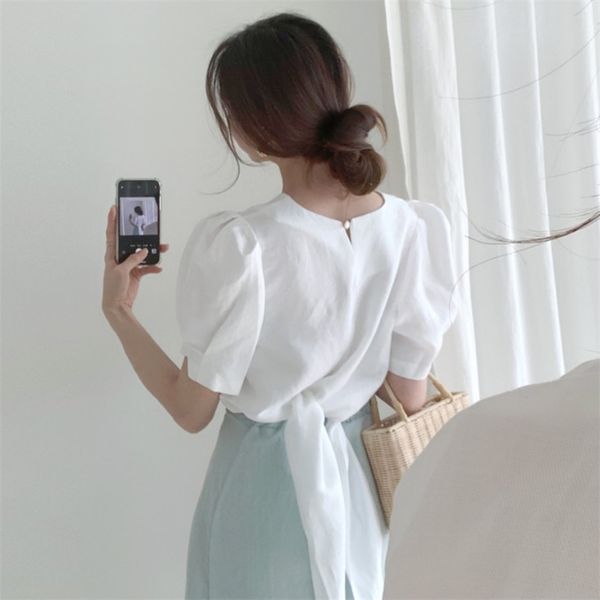 arrivals summer women tunic korean chic o-neck back lace-up puff sleeve temperament shirt short crop verano 210514, White
arrivals summer women tunic korean chic o-neck back lace-up puff sleeve temperament shirt short crop verano 210514, White