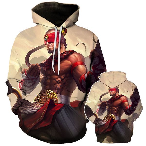 game league of legends blind monk 3d printing hoodie lol sweatshirt men's women's fashion hoodie harajuku hip hop pullover loose c, White;black