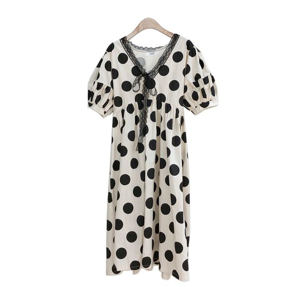 women v neck puff sleeve short a-line midi dress summer female lace polka dot khaki d1956 210514, Black;gray
women v neck puff sleeve short a-line midi dress summer female lace polka dot khaki d1956 210514, Black;gray