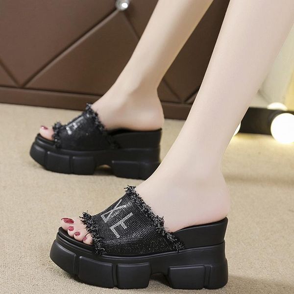 slippers 2021 shiny crystal wedges platform women chunky hidden heels beach flip flops woman super high sandals, Black
slippers 2021 shiny crystal wedges platform women chunky hidden heels beach flip flops woman super high sandals, Black