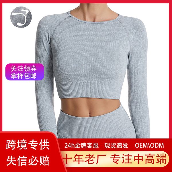 large quick drying yoga size long sleeve thread sports tight yoga clothes women's solid color navel exposed fitness, Gray
large quick drying yoga size long sleeve thread sports tight yoga clothes women's solid color navel exposed fitness, Gray