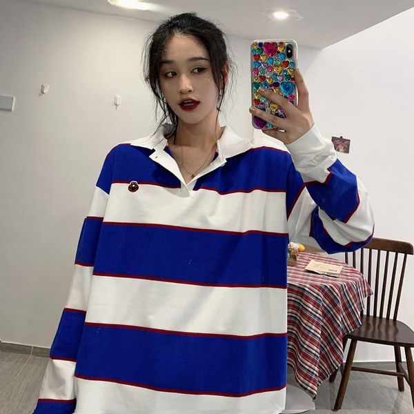 women's hoodies & sweatshirts college style loose striped collar pullover drop shoulder long sleeve hoodless sweatshirt 2021 autumn fas, Black
women's hoodies & sweatshirts college style loose striped collar pullover drop shoulder long sleeve hoodless sweatshirt 2021 autumn fas, Black