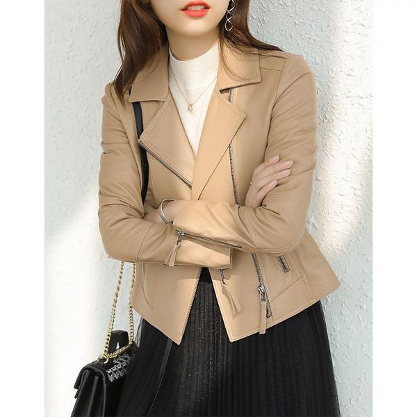 women's leather & faux shzq small coat short 2021 spring versatile sheepskin temperament suit collar jacket long sl, Black
women's leather & faux shzq small coat short 2021 spring versatile sheepskin temperament suit collar jacket long sl, Black