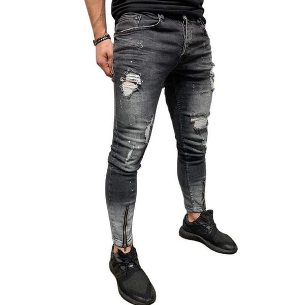 men's jeans black men slim fit ripped hole mid waist distressed man fashion skinny ankle zipper stretch denim pants streetwear, Blue
men's jeans black men slim fit ripped hole mid waist distressed man fashion skinny ankle zipper stretch denim pants streetwear, Blue