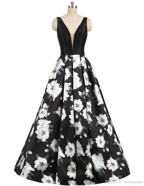 2021 printed flower prom dresses evening gowns v neck sleeveless backless a line ball gown long formal party dress, Black
2021 printed flower prom dresses evening gowns v neck sleeveless backless a line ball gown long formal party dress, Black