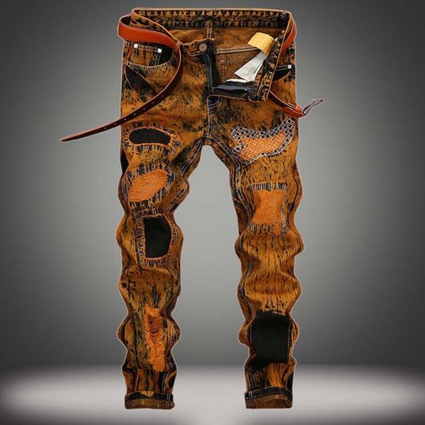 fashion retro jeans tide denim pants male hole personality slim straight men's yellow printed embroidery ripped, Blue
fashion retro jeans tide denim pants male hole personality slim straight men's yellow printed embroidery ripped, Blue
