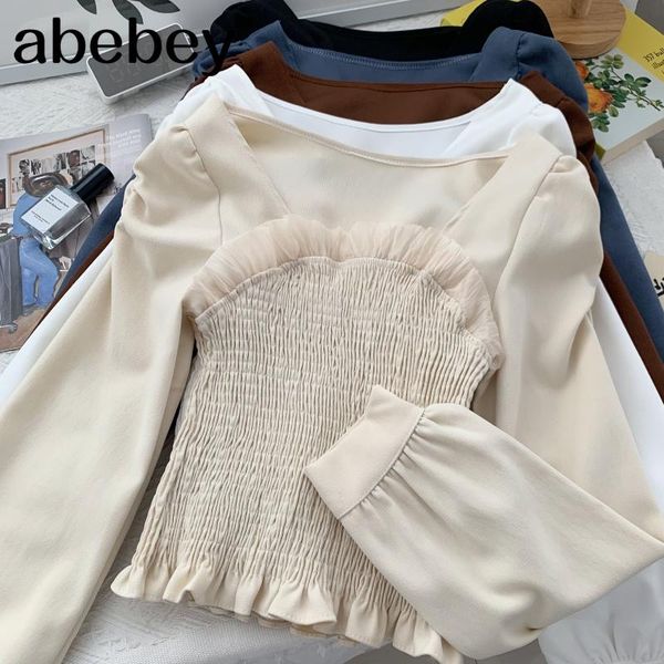 women's blouses & shirts korean square collar long sleeve shirt agaric edge patchwork high waist pleated short 2021 autumn winter women, White
women's blouses & shirts korean square collar long sleeve shirt agaric edge patchwork high waist pleated short 2021 autumn winter women, White
