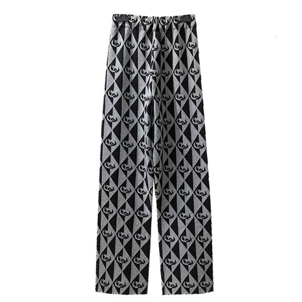 chic spring women wide leg pants vintage geometric knitted trousers female, Black;white
chic spring women wide leg pants vintage geometric knitted trousers female, Black;white