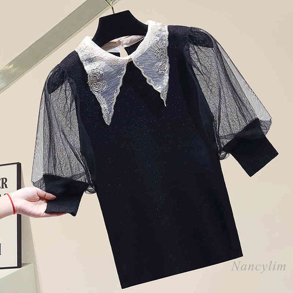 t shirt short mesh sleeve knitted t-shirt women's clothing knitwear lace collar slim fit elegant chic white black spring summer
t shirt short mesh sleeve knitted t-shirt women's clothing knitwear lace collar slim fit elegant chic white black spring summer