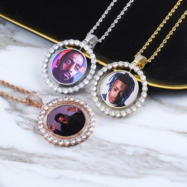 pendant necklaces 2021 custom made po rotating double-sided medallions necklace with 4mm rope chain zircon men's hip-hop jewelry gift, Silver
pendant necklaces 2021 custom made po rotating double-sided medallions necklace with 4mm rope chain zircon men's hip-hop jewelry gift, Silver