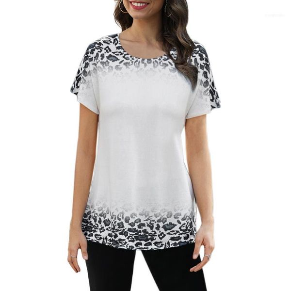 women's t-shirt fashion women leopard gradient color short sleeve sumer casual tee1, White
women's t-shirt fashion women leopard gradient color short sleeve sumer casual tee1, White