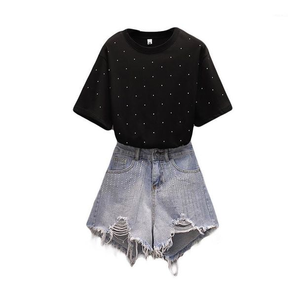 l-4xl fashion women's suit 2021 summer diamond-studded casual t-shirt + denim shorts two pieces set tracksuits, Gray
l-4xl fashion women's suit 2021 summer diamond-studded casual t-shirt + denim shorts two pieces set tracksuits, Gray