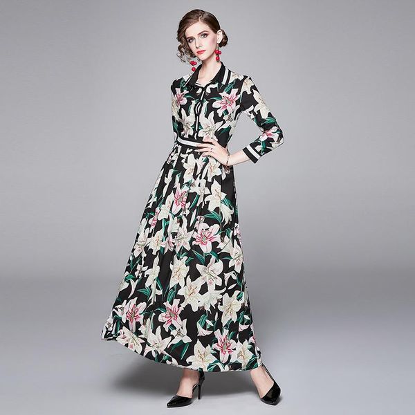 casual dresses 2021 autumn elegant temperament vestidos female lapel three-quarter sleeves lily print waist long dress df504, Black;gray
casual dresses 2021 autumn elegant temperament vestidos female lapel three-quarter sleeves lily print waist long dress df504, Black;gray