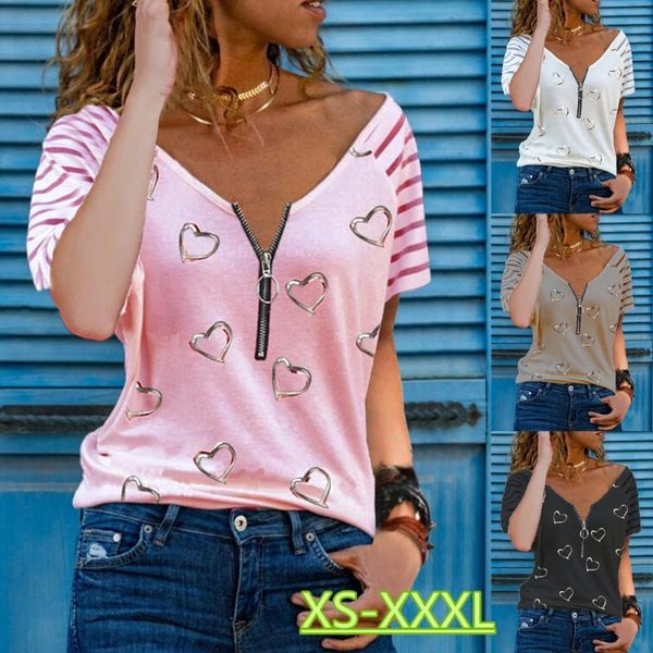 women's t-shirt vavcy 2021 summer love heart pattern fonrt zip up lounge women, White
women's t-shirt vavcy 2021 summer love heart pattern fonrt zip up lounge women, White