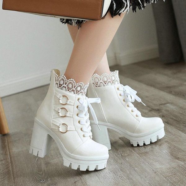 boots ankle for women lace up buckle round toe white high heels platform fashion shoes fur winter snow imcn, Black
boots ankle for women lace up buckle round toe white high heels platform fashion shoes fur winter snow imcn, Black