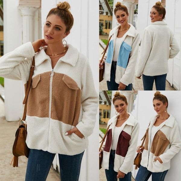 women's jackets fall / winter lapel pocket colorblock plush sweater jacket, Black;brown
women's jackets fall / winter lapel pocket colorblock plush sweater jacket, Black;brown
