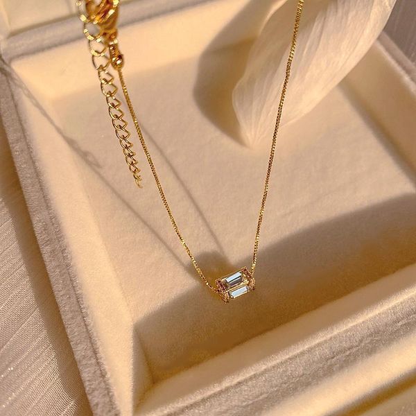 pendant necklaces korean fashion geometric zircon chain necklace for women girl temperament jewelry ins, Silver
