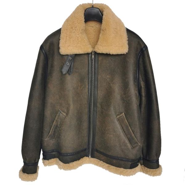 men's leather & faux thick brown cracking shearling coat men 100% natural sheepskin fur winter man warm clothing m372, Black
men's leather & faux thick brown cracking shearling coat men 100% natural sheepskin fur winter man warm clothing m372, Black