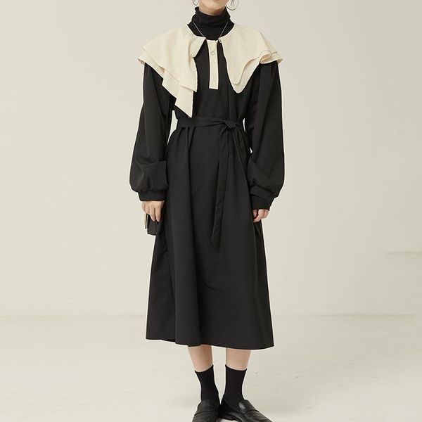 casual dresses fashion 2021 spring korea style contrast color double pater pan collar dress long sleeve large size a line with strap, Black;gray
casual dresses fashion 2021 spring korea style contrast color double pater pan collar dress long sleeve large size a line with strap, Black;gray