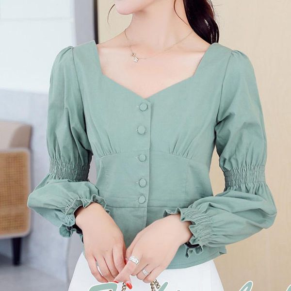 spring korean elegant buttons office lady formal chiffon shirt women crop puff sleeve blouses green women's & shirts, White
spring korean elegant buttons office lady formal chiffon shirt women crop puff sleeve blouses green women's & shirts, White