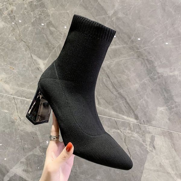 ankle boots women black stretch sock boots high heels boots female thick heels short booties botas mujer 210428
ankle boots women black stretch sock boots high heels boots female thick heels short booties botas mujer 210428