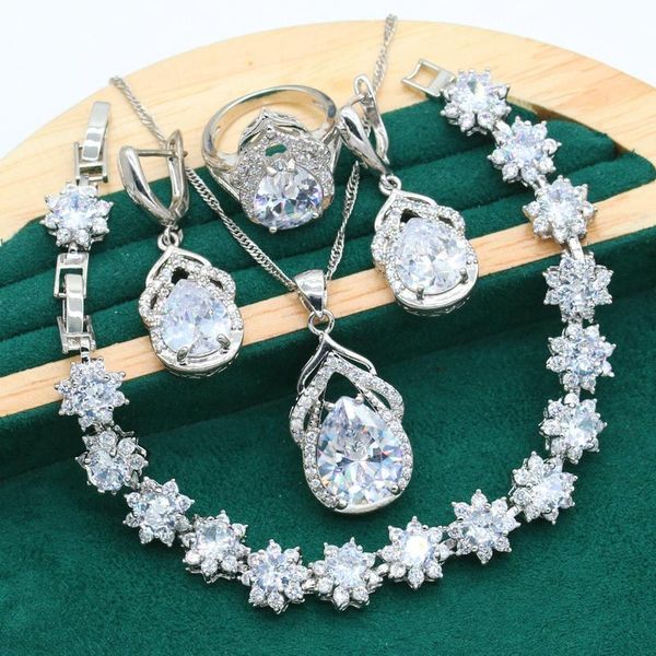 earrings & necklace classic silver color jewelry set for women wedding white zircon bracelet pendants ring bride christmas gift
earrings & necklace classic silver color jewelry set for women wedding white zircon bracelet pendants ring bride christmas gift