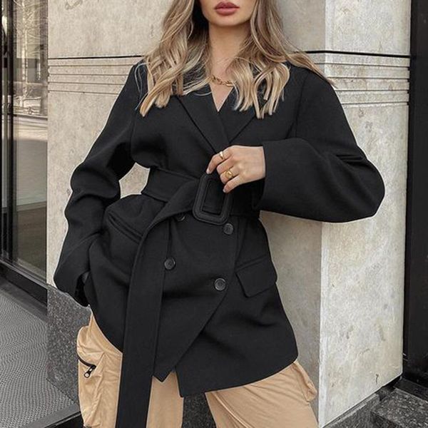 fashion solid black notched spring blazers women elegant double breasted regular jackets tie belt waist suits ladies women's, White;black
fashion solid black notched spring blazers women elegant double breasted regular jackets tie belt waist suits ladies women's, White;black