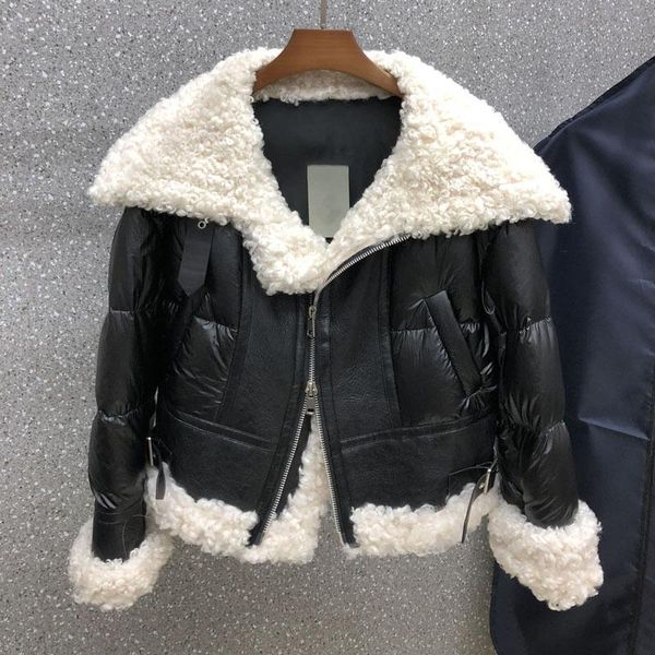 women's fur & faux double-faced coat winter 2021 arrival real sheep clothes splicing down jacket turn-down collar thick warm, Black
women's fur & faux double-faced coat winter 2021 arrival real sheep clothes splicing down jacket turn-down collar thick warm, Black