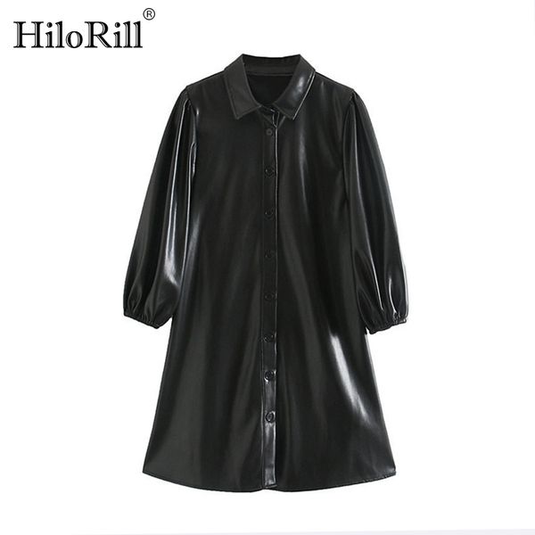 women black pu leather mini dress lantern long sleeve streetwear female dresses a line turn down collar sundresses 210508, Black;gray
women black pu leather mini dress lantern long sleeve streetwear female dresses a line turn down collar sundresses 210508, Black;gray