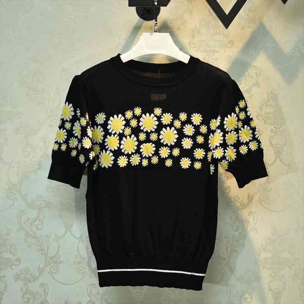 brand designer knitted pullovers for women o neck daisy knitted short sleeve sweater, White;black
brand designer knitted pullovers for women o neck daisy knitted short sleeve sweater, White;black