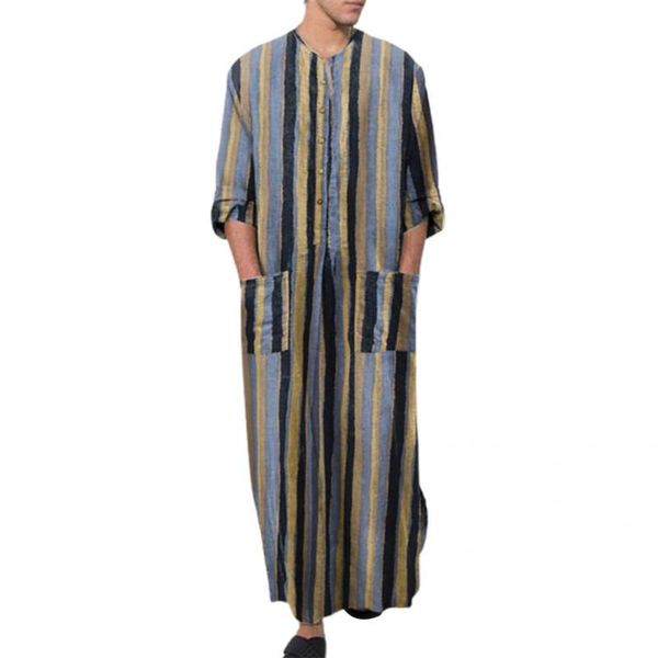 men's casual shirts single-breasted stylish striped loose robe shirt ankle length gown three quarter sleeve for daily wear, White;black
men's casual shirts single-breasted stylish striped loose robe shirt ankle length gown three quarter sleeve for daily wear, White;black