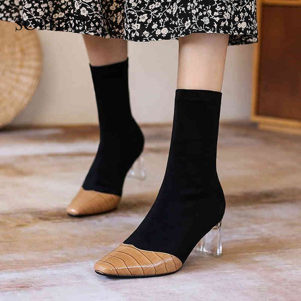 sophitina fashion women's boots genuine leather stretch fabric transparent heel boots office commute shoes so659 210513, Black
sophitina fashion women's boots genuine leather stretch fabric transparent heel boots office commute shoes so659 210513, Black