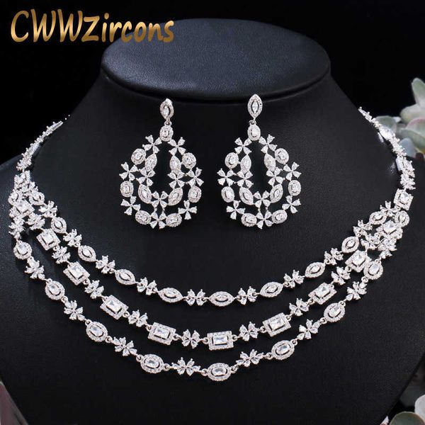 cwwzircons luxury shiny dubai cubic zirconia pave layered wedding necklace earrings bridal jewelry sets costume accessories t453 h1022, Silver
cwwzircons luxury shiny dubai cubic zirconia pave layered wedding necklace earrings bridal jewelry sets costume accessories t453 h1022, Silver