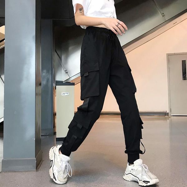 big pockets cargo high waist womens pants loose streetwear tactical trouser hip hop joggers, Black;white
big pockets cargo high waist womens pants loose streetwear tactical trouser hip hop joggers, Black;white