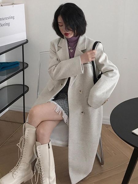 women's wool & blends gray woolen coat clothing 2021spring and autumn british style loose casual temperament mid-length female, Black
women's wool & blends gray woolen coat clothing 2021spring and autumn british style loose casual temperament mid-length female, Black