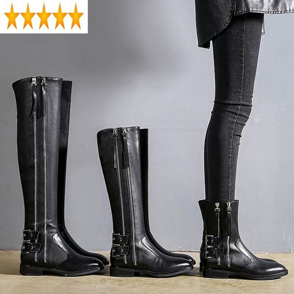 boots knee winter fashion women high military knight zipper low heels genuine leather riding handsome punk shoes, Black
boots knee winter fashion women high military knight zipper low heels genuine leather riding handsome punk shoes, Black