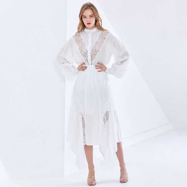 black patchwork lace two piece set for women stand collar shirt irregular hem skirts female sets 2021 spring tide, White
black patchwork lace two piece set for women stand collar shirt irregular hem skirts female sets 2021 spring tide, White