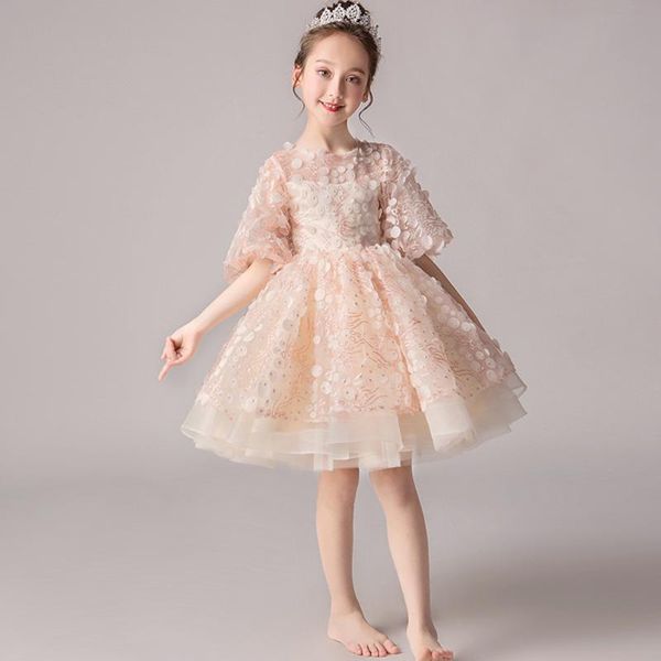 girl's dresses fashion kid baby girls lace dress bubble sleeve solid pattern sequined tulle princess for casual party children clothing, Red;yellow 
girl's dresses fashion kid baby girls lace dress bubble sleeve solid pattern sequined tulle princess for casual party children clothing, Red;yellow