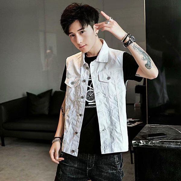 spring summer men's fashion jacket sleeveless waistcoat denim vest casual street slim cotton cowboy jackets comfortable jean vests, Black;white
spring summer men's fashion jacket sleeveless waistcoat denim vest casual street slim cotton cowboy jackets comfortable jean vests, Black;white