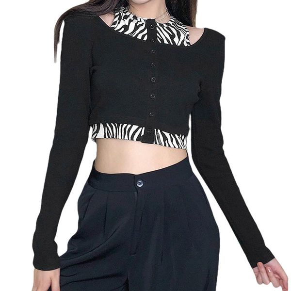 women's t-shirt patchwork long sleeve crew neck button fake 2 piece clothes, White
women's t-shirt patchwork long sleeve crew neck button fake 2 piece clothes, White