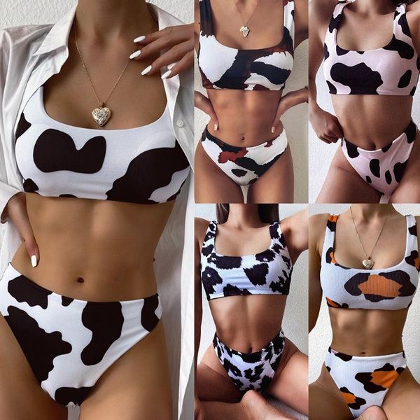european and american beach swimsuit cow print high waist bikini two-piece suit bathing women women's swimwear, White;black
european and american beach swimsuit cow print high waist bikini two-piece suit bathing women women's swimwear, White;black