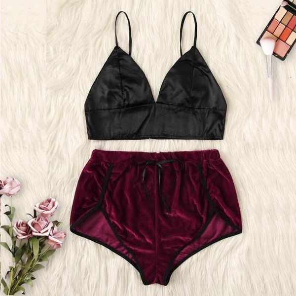 bras sets us fashion women 2pcs velvet sleepwear silk spaghetti strap shorts pajama set ladies female underwear, Red;black
bras sets us fashion women 2pcs velvet sleepwear silk spaghetti strap shorts pajama set ladies female underwear, Red;black