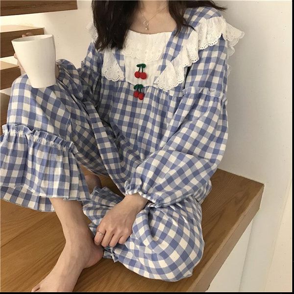 sweet fashion square collar women sleepwear princess plaid gentle chic loose pajamas suits home clothes, Black;red
sweet fashion square collar women sleepwear princess plaid gentle chic loose pajamas suits home clothes, Black;red
